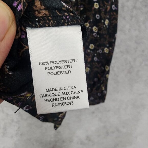 NWT Bobeau Womens Black Purple Floral Lace-Up Top 1X Chiffon JPT - Picture 5 of 11